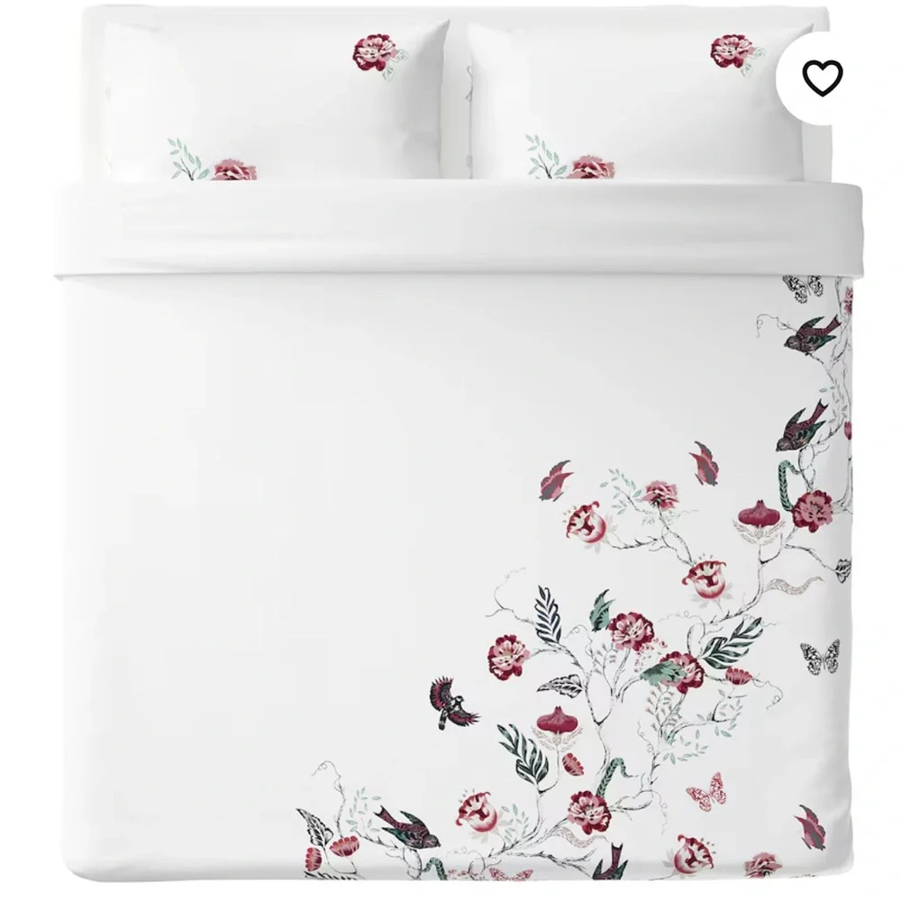 NWT JÄTTELILJA Duvet cover and pillowcase(s), white/floral patterned, Full/Queen - Picture 1 of 9